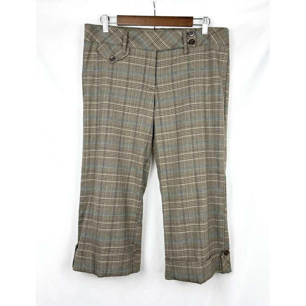 Candies Plaid Capri Pants Juniors 13 Brown Blue Y2K Low Rise Cuffed Trouser Crop